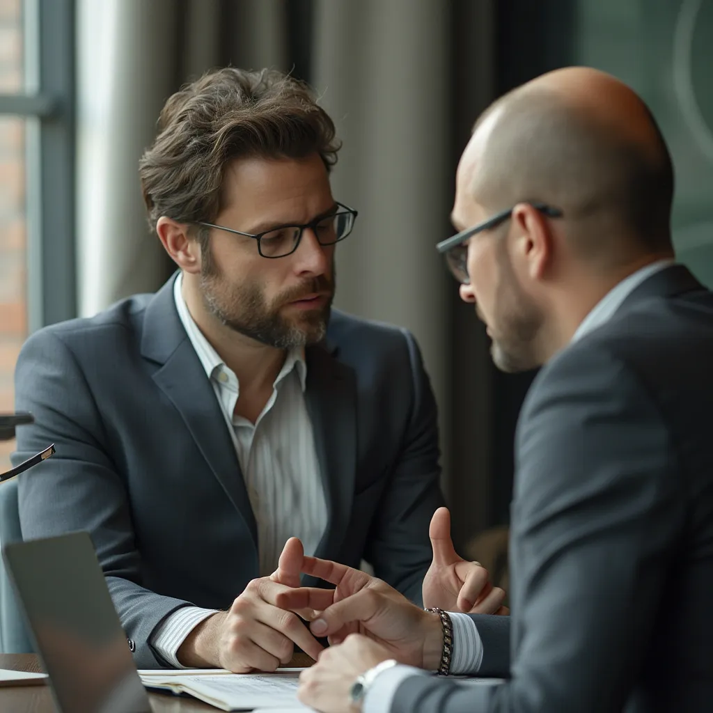 Consultor presentando estrategias de crecimiento a un cliente